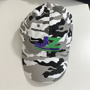 JZ Black Gray White Camo 100% Cotton Adj Baseball Cap Purple and Green JZ Logo